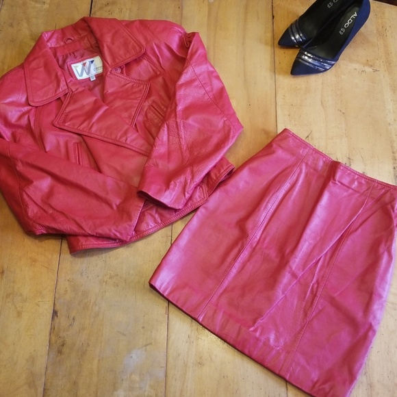 SOLD! Vtg Wilson's Red Leather Moto Jacket/Skirt 8 - Picture 7 of 8